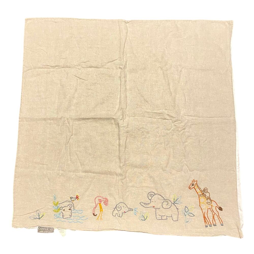 Coyuchi Grey Linen Top Animals Embroidered Square Pillow Cover 33 x 33